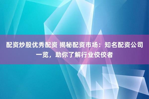 配资炒股优秀配资 揭秘配资市场：知名配资公司一览，助你了解行业佼佼者