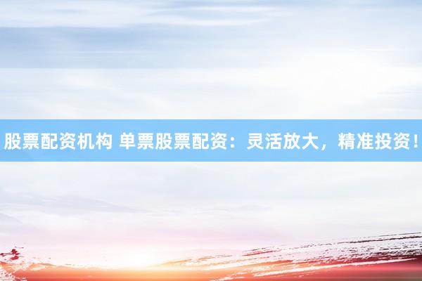 股票配资机构 单票股票配资：灵活放大，精准投资！