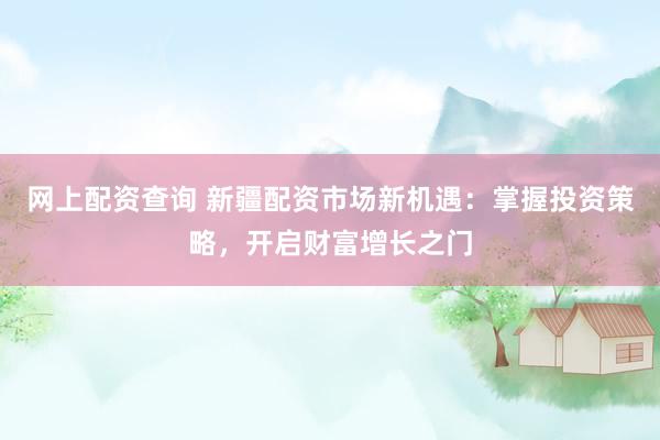 网上配资查询 新疆配资市场新机遇：掌握投资策略，开启财富增长之门