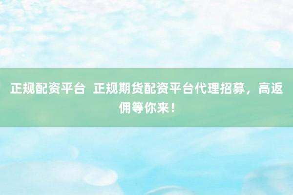正规配资平台  正规期货配资平台代理招募，高返佣等你来！