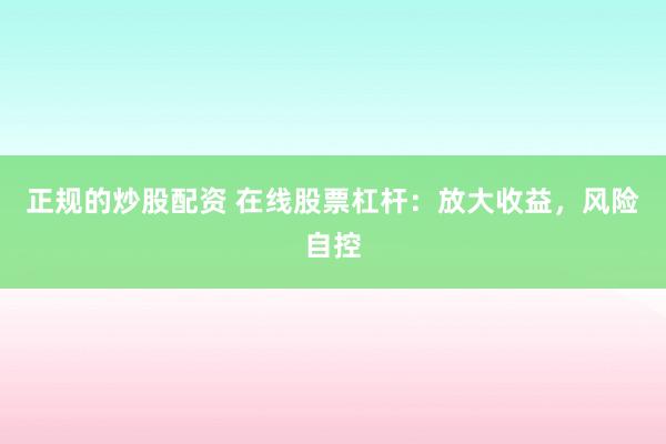 正规的炒股配资 在线股票杠杆：放大收益，风险自控