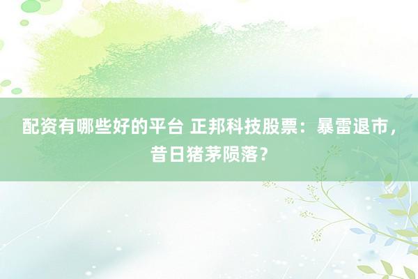 配资有哪些好的平台 正邦科技股票：暴雷退市，昔日猪茅陨落？