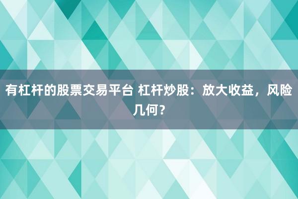 有杠杆的股票交易平台 杠杆炒股：放大收益，风险几何？