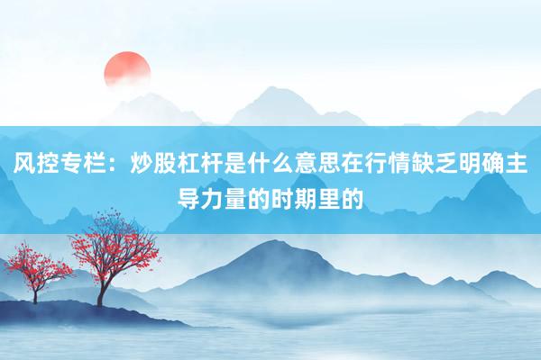 风控专栏：炒股杠杆是什么意思在行情缺乏明确主导力量的时期里的