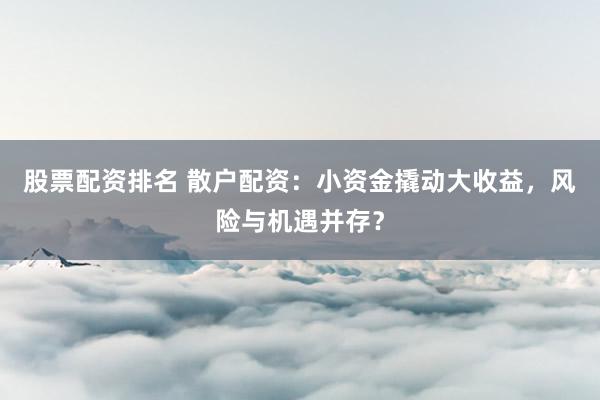 股票配资排名 散户配资：小资金撬动大收益，风险与机遇并存？