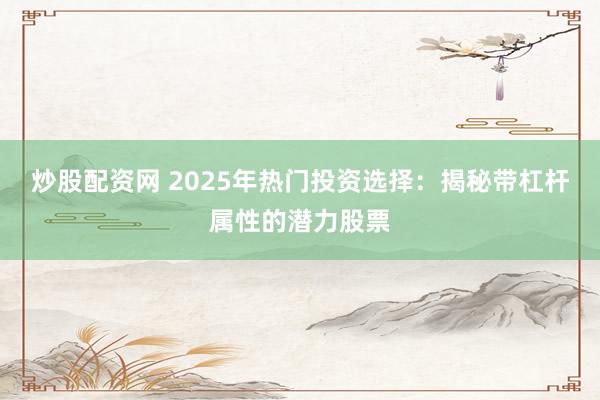 炒股配资网 2025年热门投资选择：揭秘带杠杆属性的潜力股票
